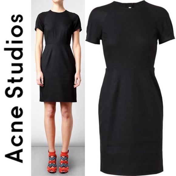 ACNE STUDIOS Lucille Sheath Dress M 38 Denim Chiffon LBD Sheer Back Size 6 - Picture 2 of 10